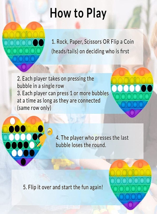 آرت بي لعبة ArtBee Rainbow Pop Fidget Toy، لعبة Push Pop Bubble Fidget Sensory للأطفال والكبار، لعبة Fidget Popper لتخفيف التوتر - 4 أشكال Fidget Poppers الحسية - دائرة، مربع، مثمن، قلب (قوس قزح نيون) - Image 2